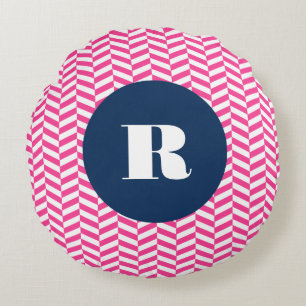 Motif de Herringbone rose chaud Monogramme Coussin