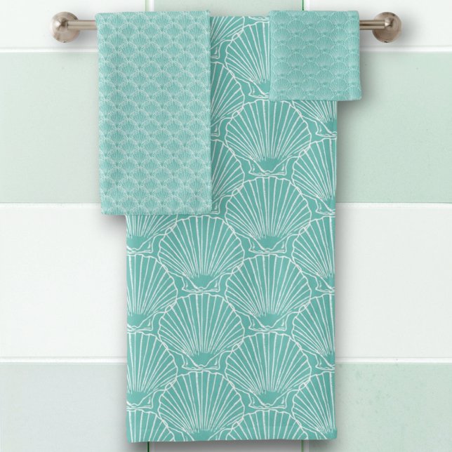 Motif de la Shell de la mer Blanche sur Green Beac (three towel set)