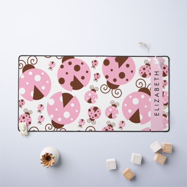 Motif De Ladybugs, Ladybugs Rose, Votre Nom (Tableau pour enfants)