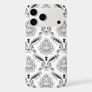Motif de ligne en Damas Rococo Noir sur Blanc pour