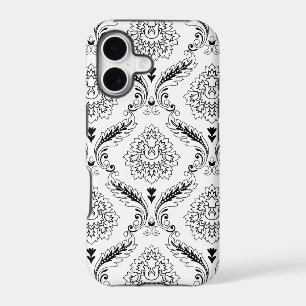 Motif de ligne en Damas Rococo Noir sur Blanc pour