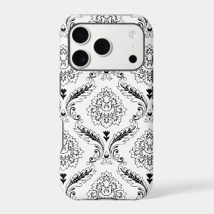 Motif de ligne en Damas Rococo Noir sur Blanc pour