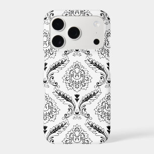 Motif de ligne en damas rococo noir sur fond blanc