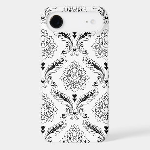 Motif de ligne en Damas rococo noir sur fond blanc