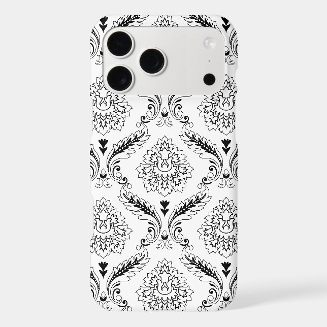 Motif de ligne en damas rococo noir sur fond blanc (Verso)