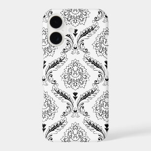 Motif de ligne en damas rococo noir sur fond blanc
