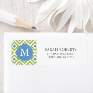 Motif de l'Ikat bleu vert monogramme