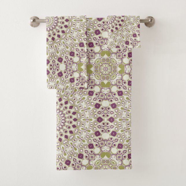 Motif de mandala géométrique violet et olive (En situation)