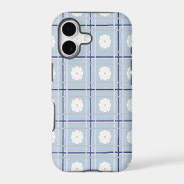 Motif de marguerite à carreaux bleus