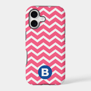 Motif de monogramme à chevron rose vif et blanc