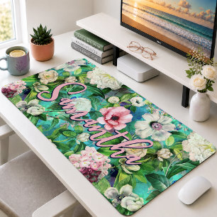 Motif de monogramme floral rose bleu élégant vinta