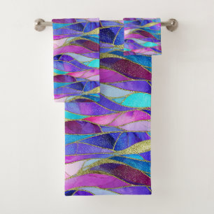 Motif de mosaïque de verre teinté violet et bleu