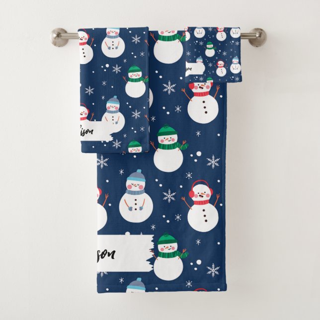 Motif de Noël Blue Snowman avec nom (En situation)