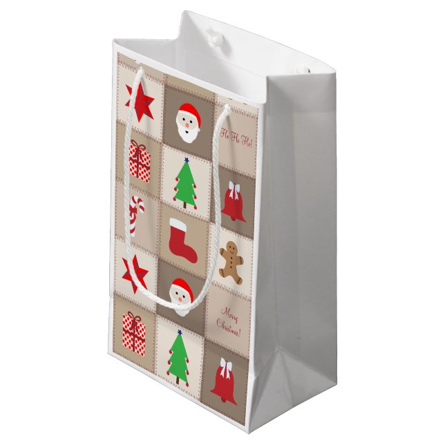 Motif de Noël Petit sac cadeau - Beige (Devant Angle)