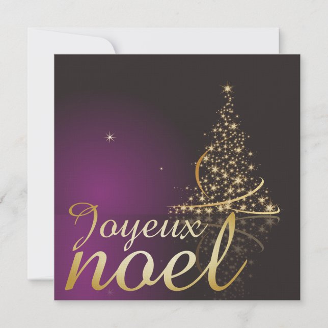 Motif de Noël pourpre avec arbre de Noël doré Invitation (Front)