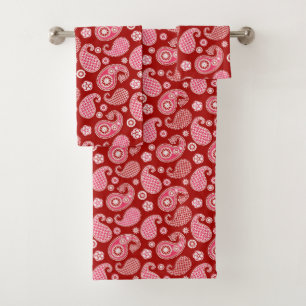 Motif de Paisley, rouge foncé, blanc et rose cora