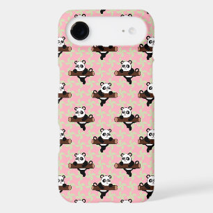 Motif de panda mignon sur fond rose – Sans couture