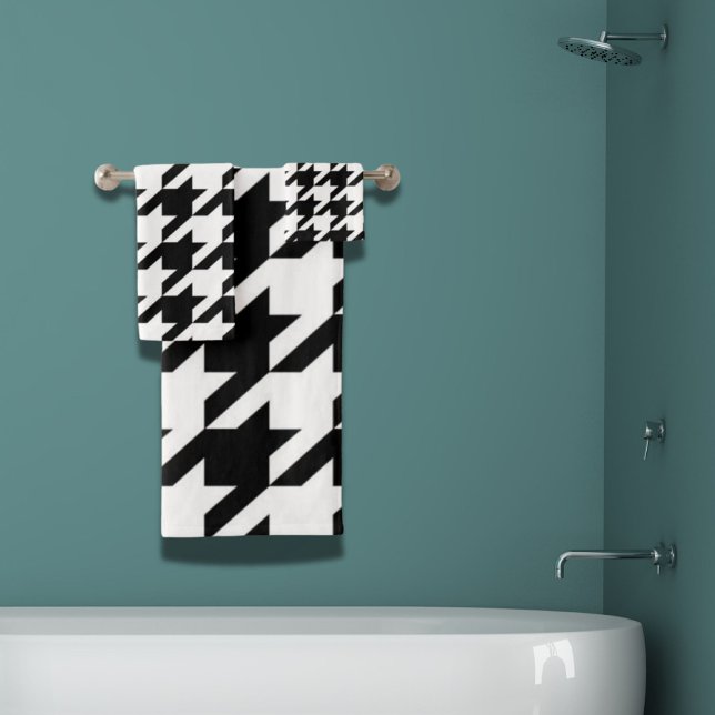 motif de pied de (stylish geometric black white houndstooth pattern bath towel set)