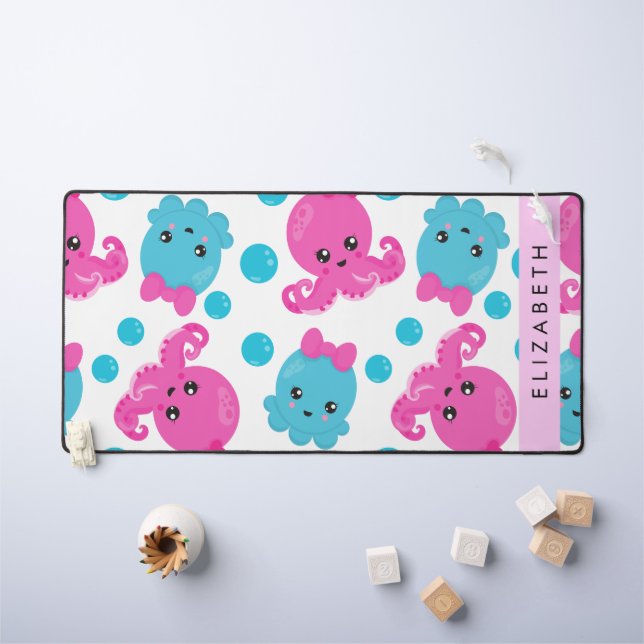 Motif de pieuvre, Pieuvre mignonne, Mer, Votre Nom (Tableau pour enfants)