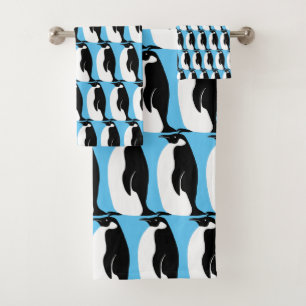 Motif de pingouin Aqua Blanc noir