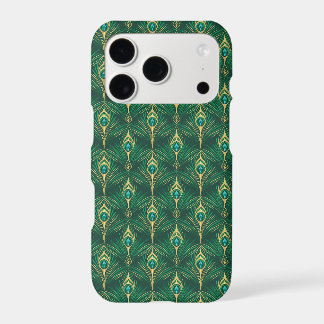 Motif de plumes de paon en vert émeraude et or