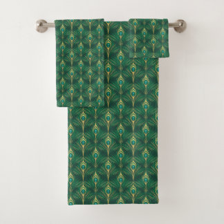 Motif de plumes de paon en vert émeraude et or
