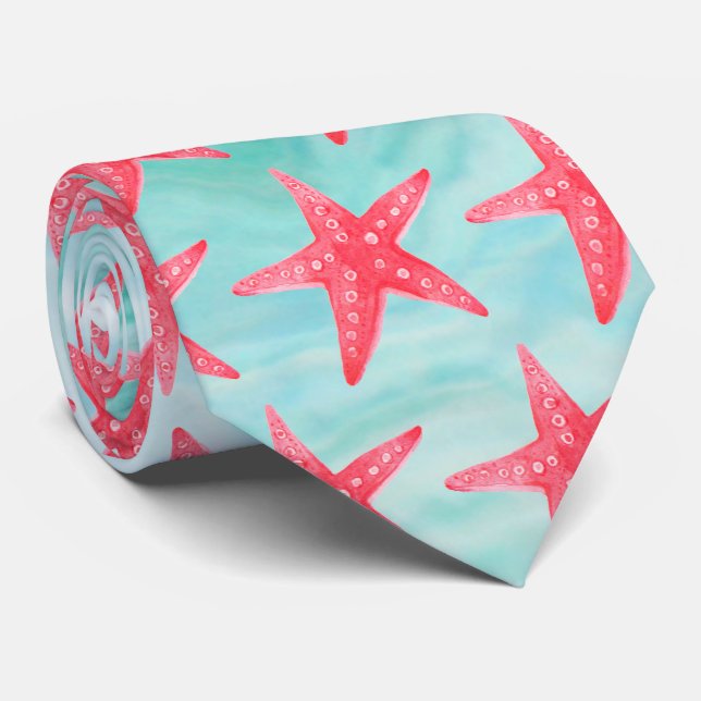 Motif de poisson Blue Marine Ocean Star Cravate (Roulé)