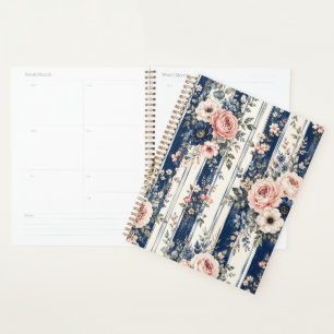 Motif de rayure florale marine à l'aquarelle Desig