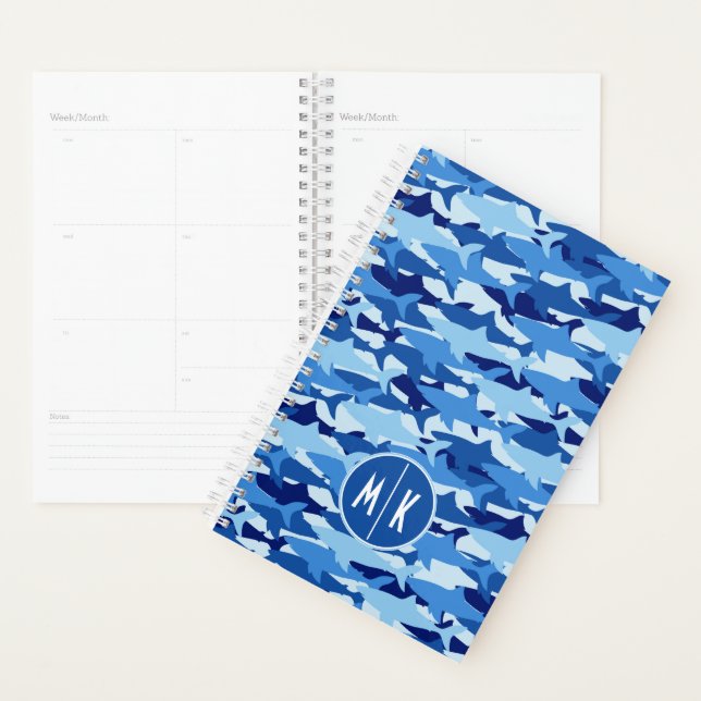 Motif de requin bleu | Monogramme (Devant avec enveloppe)