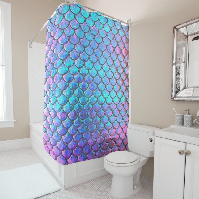 MOTIF de sirène FAUX iridescente rideau douche (En situation)