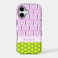 Motif de tennis nom personnalisé rose vert