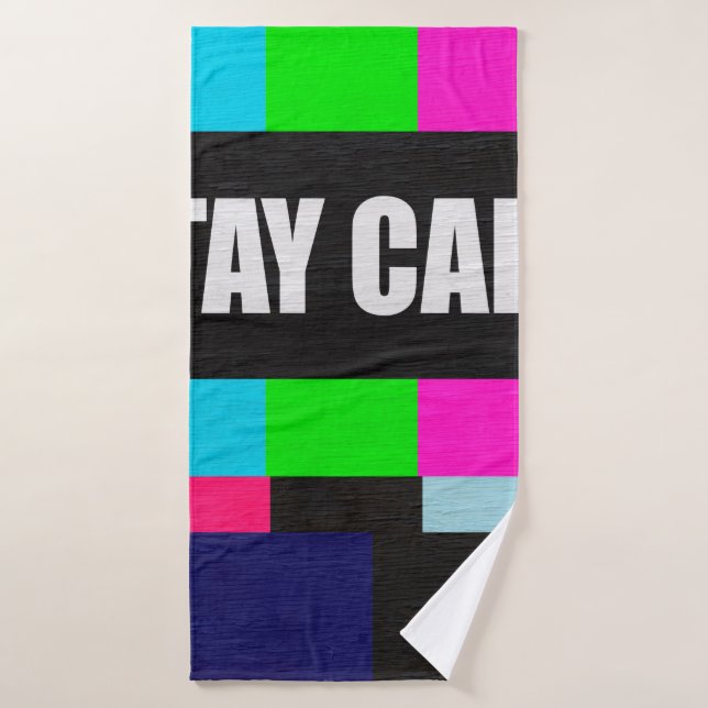 motif de test de télévision rétro avec rester calm (Serviette de bain)