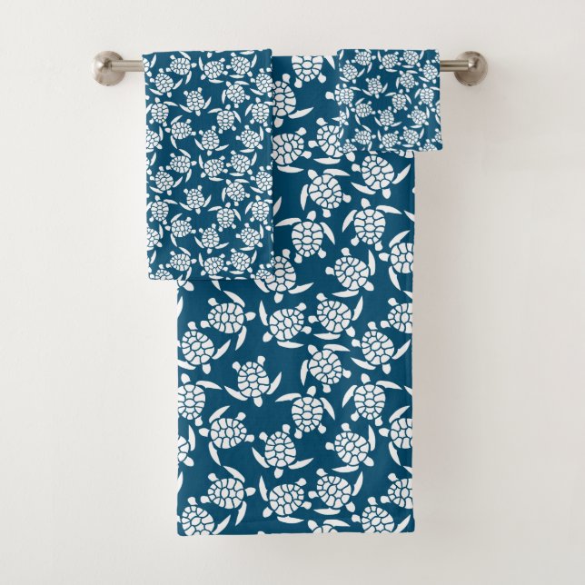Motif de tortue de style côtier blanc et bleu (En situation)