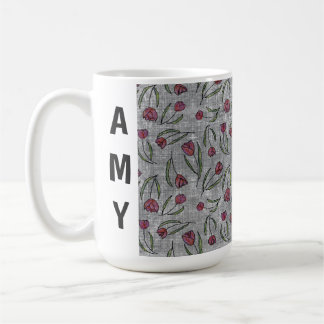 Motif de tulipe en lin français rustique : mug 