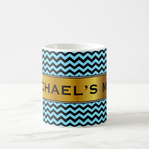 Motif de vague bleu-clair et noir + Tasse nommée