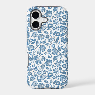 Motif de vignes florales bleues et blanches ornées