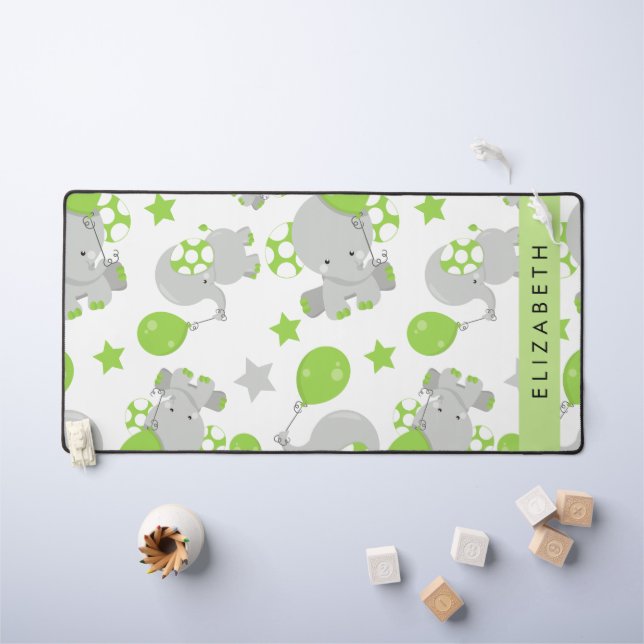 Motif D'Eléphants, Eléphants Mignons, Votre Nom (Tableau pour enfants)