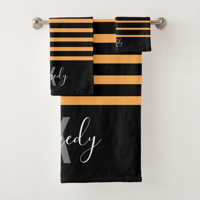 Motif des bandes noires et orange Nom monogramme  (En situation)