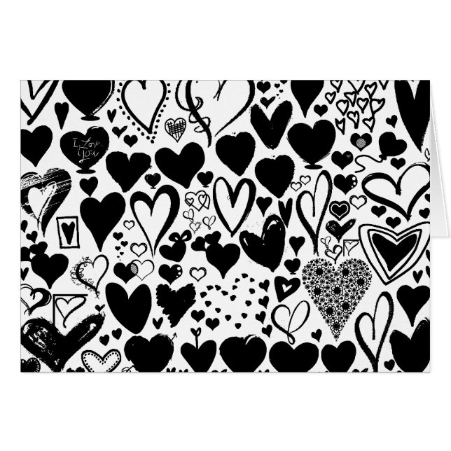 Motif des coeurs, Coeurs noirs, Noir et Blanc (Devant horizontal)