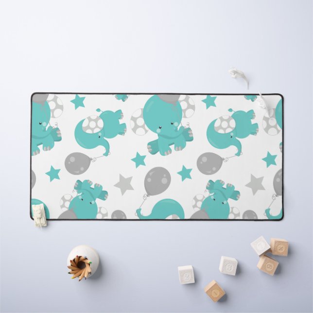 Motif Des Eléphants Bleus, Eléphants Mignons, Étoi (Tableau pour enfants)