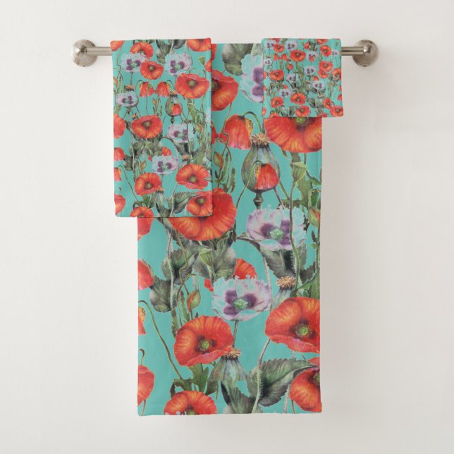 Motif des Poppies rouges et aqua (En situation)