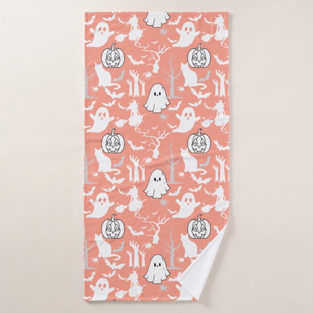 Motif d'Halloween. Éffrayant et mignon.b L Orange  (Serviette de bain)