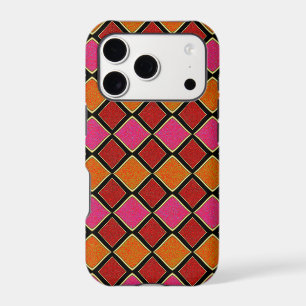 Motif diamant Harlequin vibrant en rouge, orange,