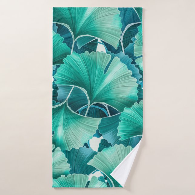 Motif d'illustration de ginkgo biloba vert (Serviette de bain)
