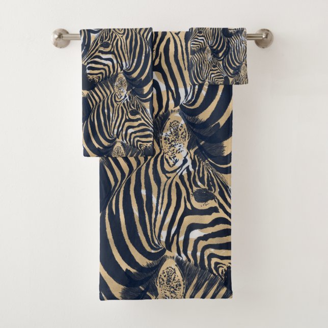 Motif d'impression moderne Gold Blue Zebras (En situation)