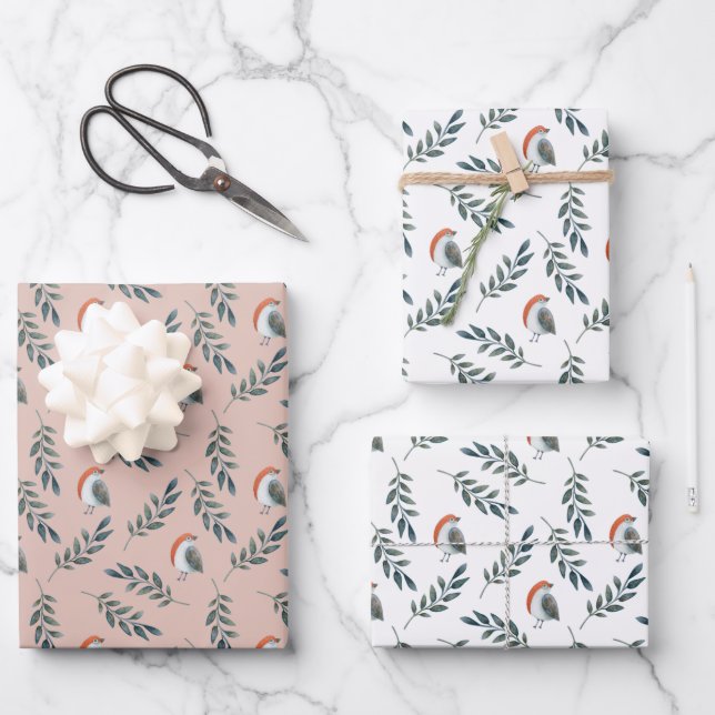 Motif d'oiseau d'hiver et de feuilles (Recto)