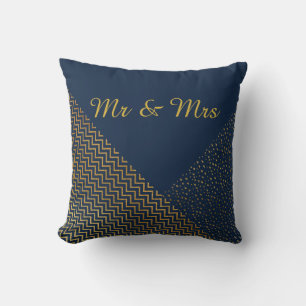 Motif d'or de la marine Monogramme CUSHION COUSSIN