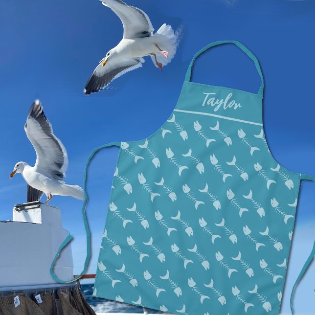 Motif d'os de poisson personnalisé bleu tablier (Créateur téléchargé)