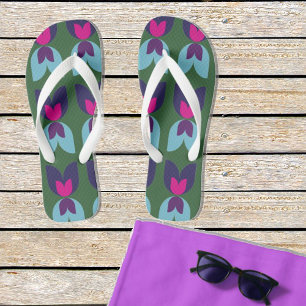 Motif double tulipe en tongs vert et bleu