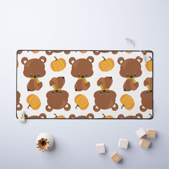 Motif D'Ours, Ours Mignons, Automne, Citrouille (Tableau pour enfants)